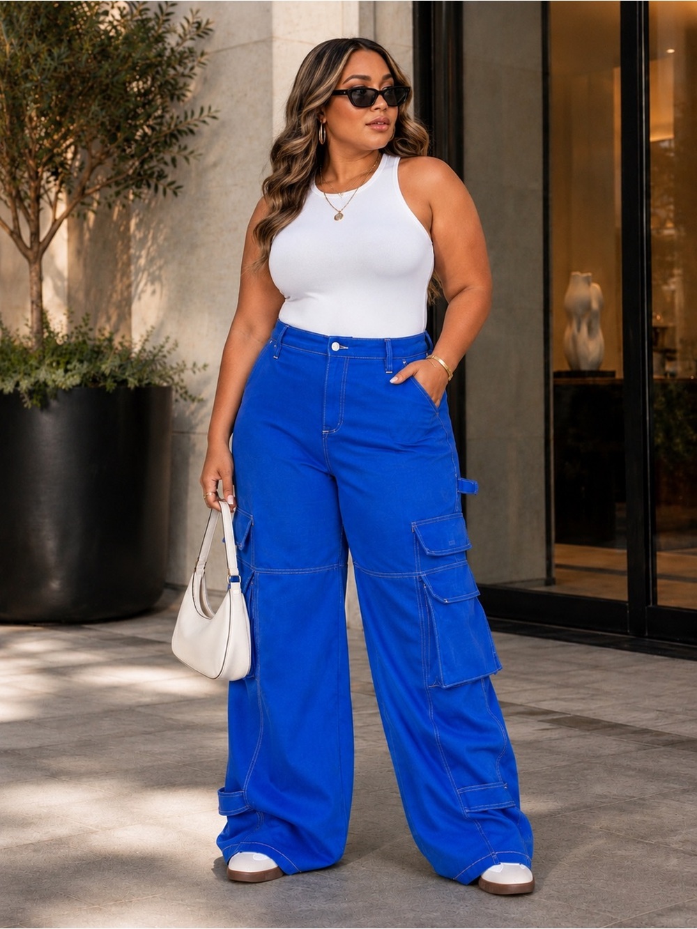 NEW Good American Light Compression Cargo Pants – Wave Blue – Plus Size 26